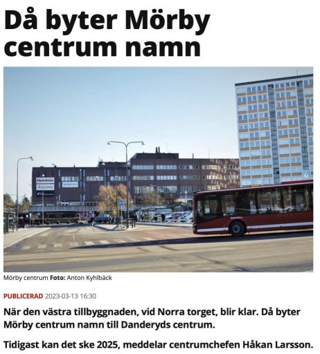Artikel: Då byter Mörby Centrum namn